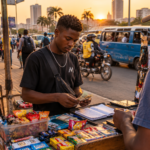 Jovem em Luanda a ganhar renda extra numa pequena banca de rua